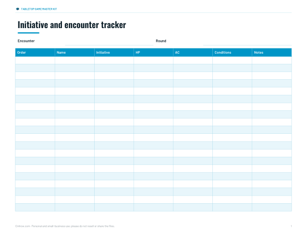 Preview of Printable Initiative Tracker Sheet